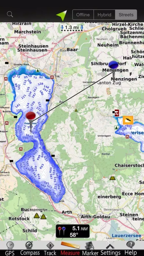 Tangkapan layar Zug - Aegeri Lakes GPS Charts