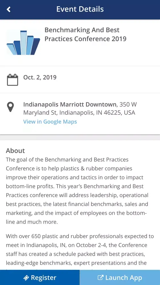 Capturas de tela do Benchmarking Conference