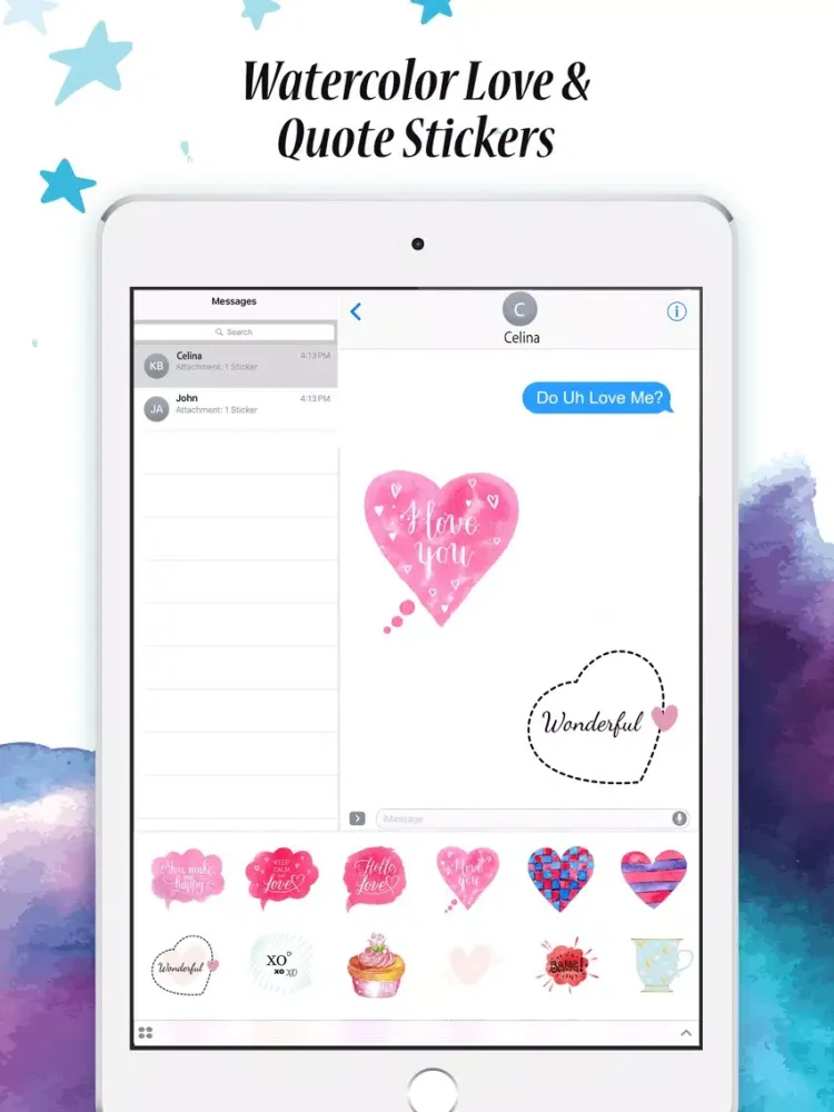 Watercolor Love&Quotes Sticker iPad  سکرین شاٹس