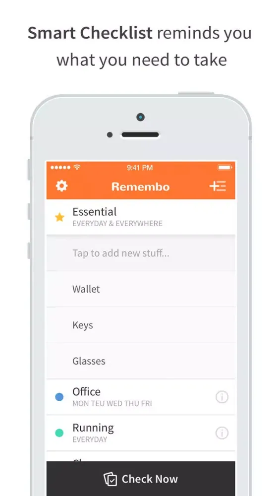 Capturas de tela do Remembo Smart Location based reminder~alarm - helps you to remember to checkmark items of your checklist and packing list
