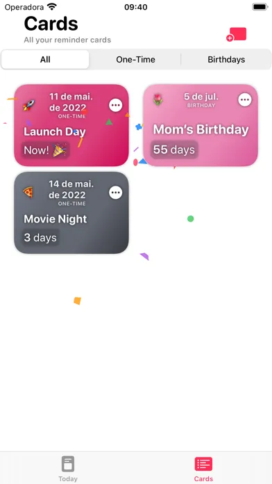 Tangkapan skrin Reminder Cards: Days/Birthdays