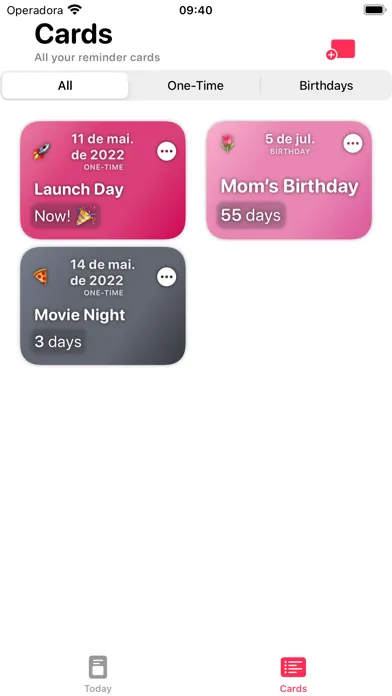 Tangkapan skrin Reminder Cards: Days/Birthdays