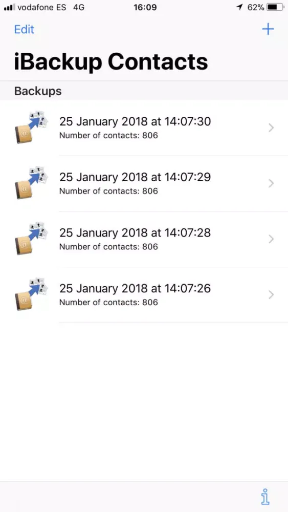 Capturas de tela do iBackup Contacts