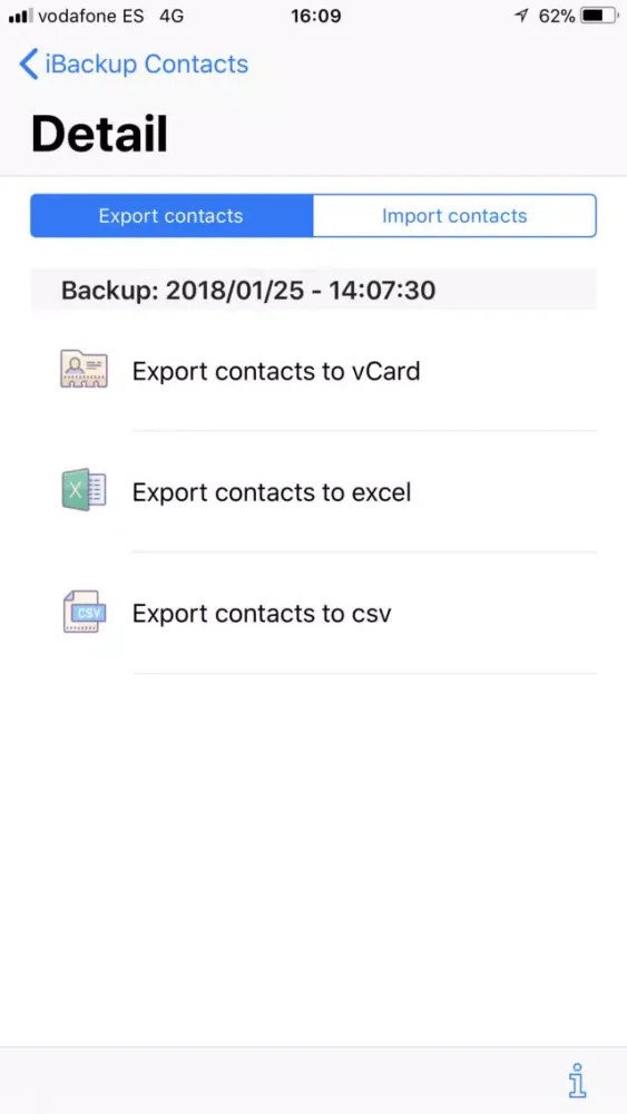 Capturas de tela do iBackup Contacts