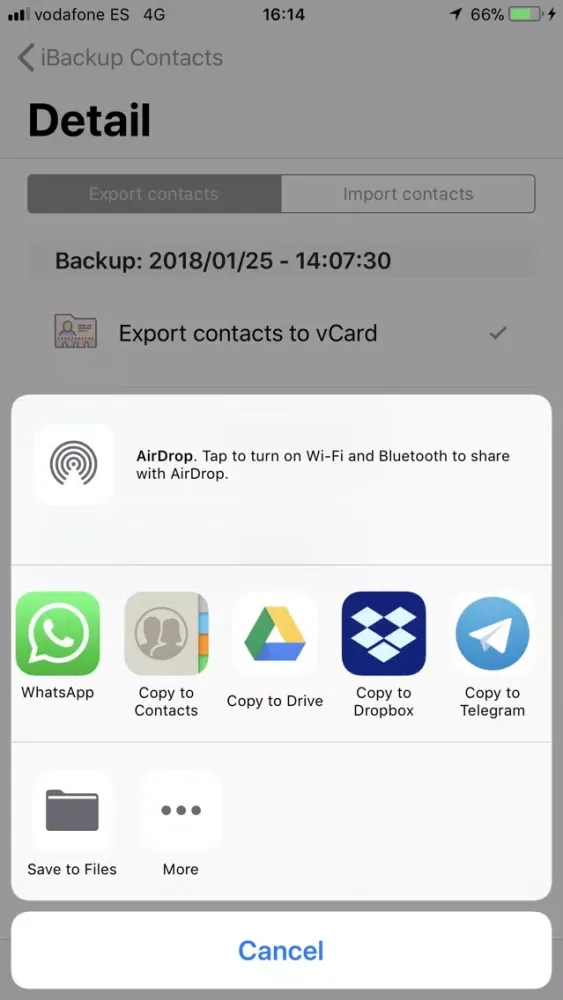Capturas de tela do iBackup Contacts