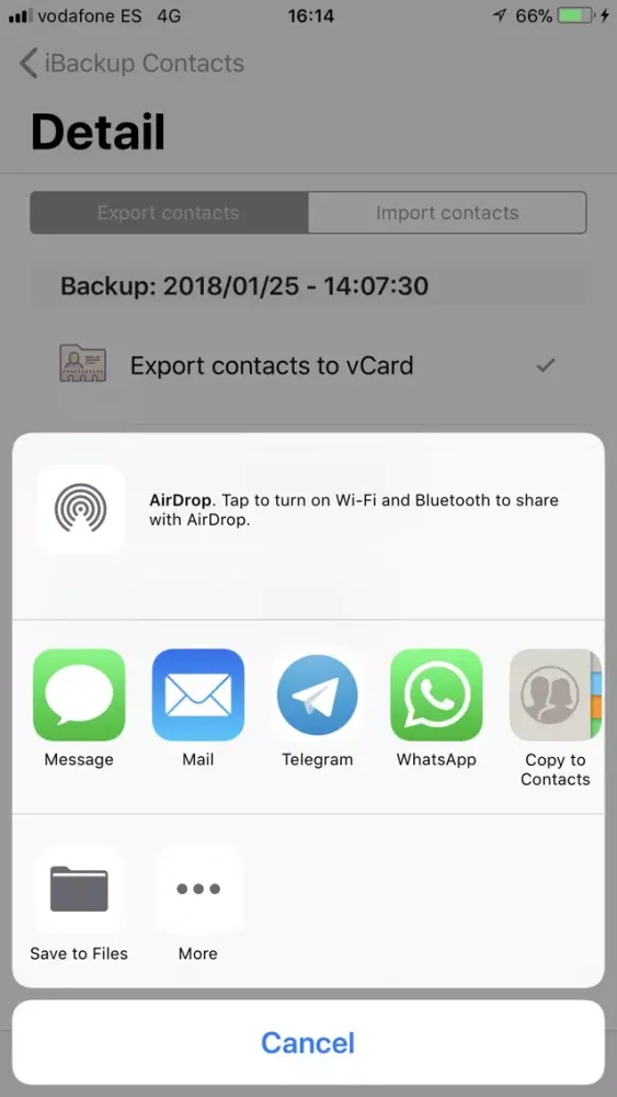 Capturas de tela do iBackup Contacts