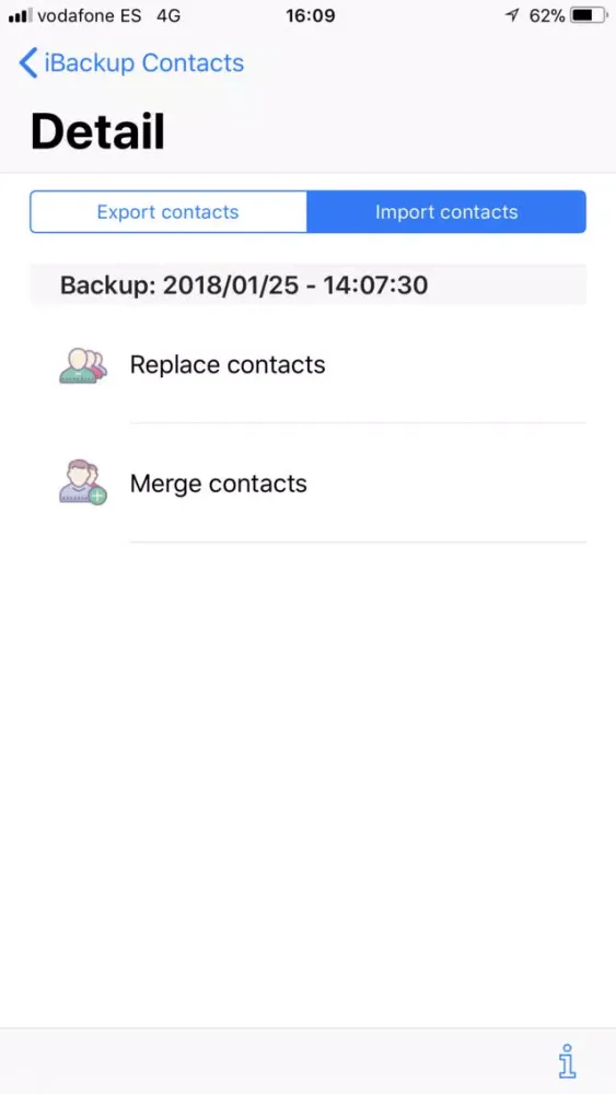 Capturas de tela do iBackup Contacts