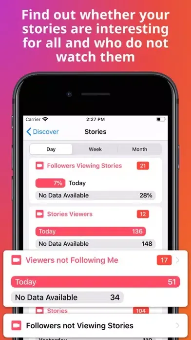 Capturas de tela do Statsy: Stalkers on Instagram