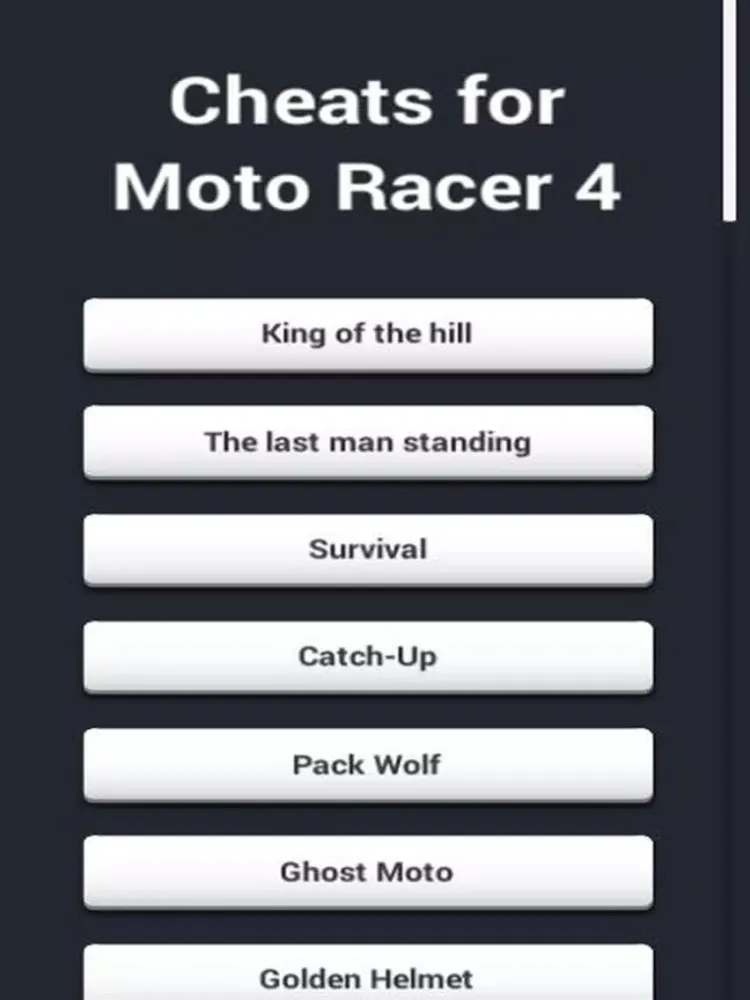 Ảnh chụp màn hình của Cheats for Moto Racer 4 iPad 