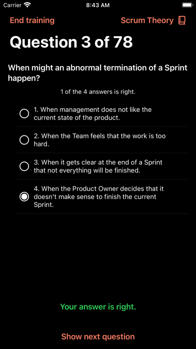 Capturas de tela do Scrum Pocket Training