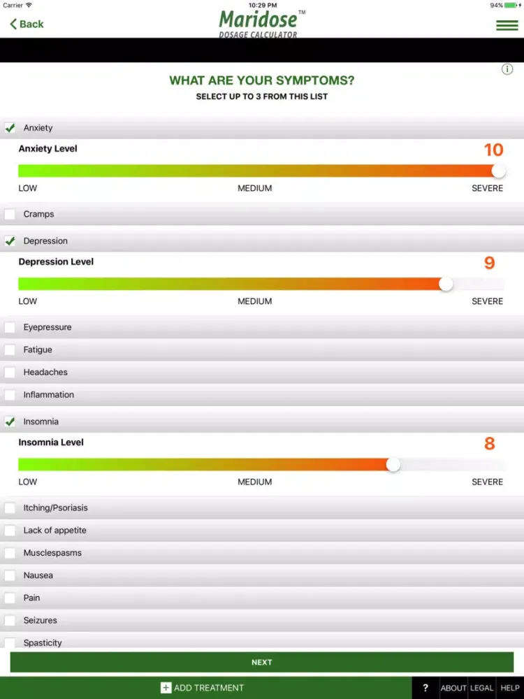 Zrzuty ekranu Maridose Marijuana Dosage Calculator iPad 