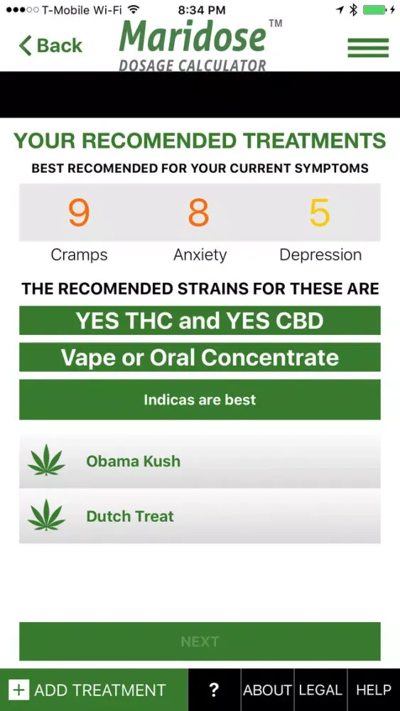 Zrzuty ekranu Maridose Marijuana Dosage Calculator
