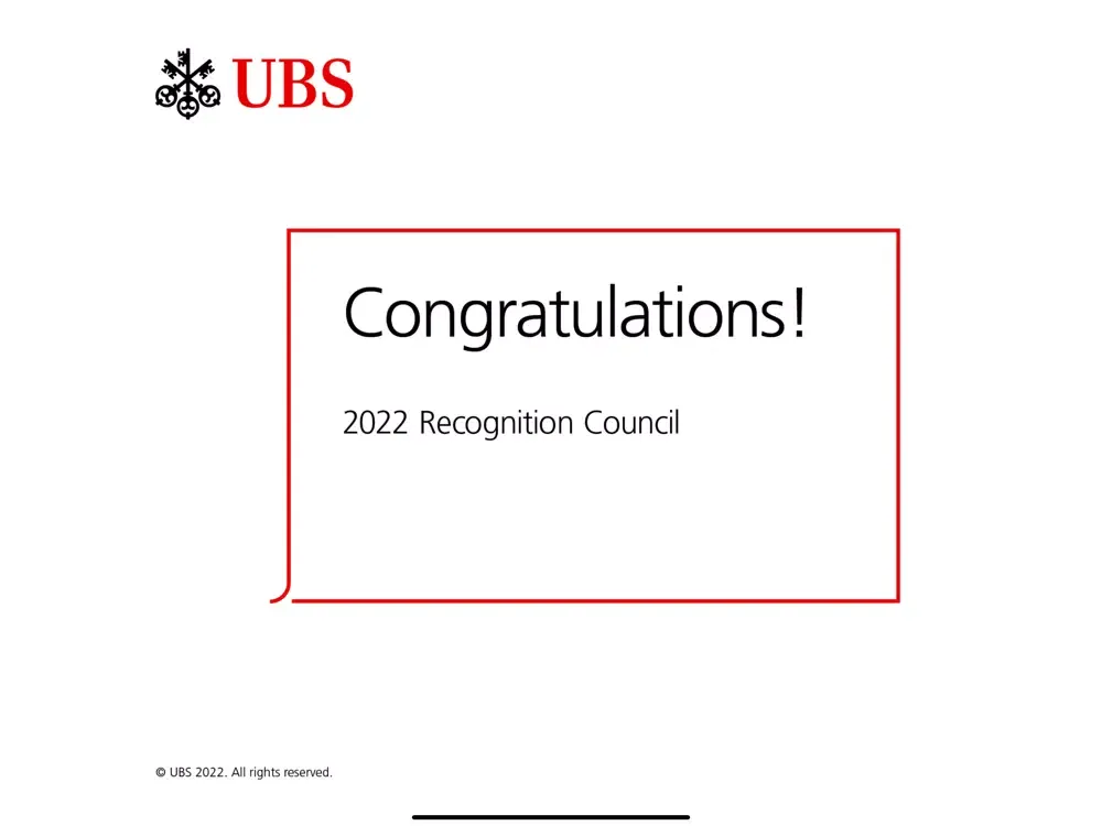 ภาพหน้าจอของ UBS Recognition iPad 