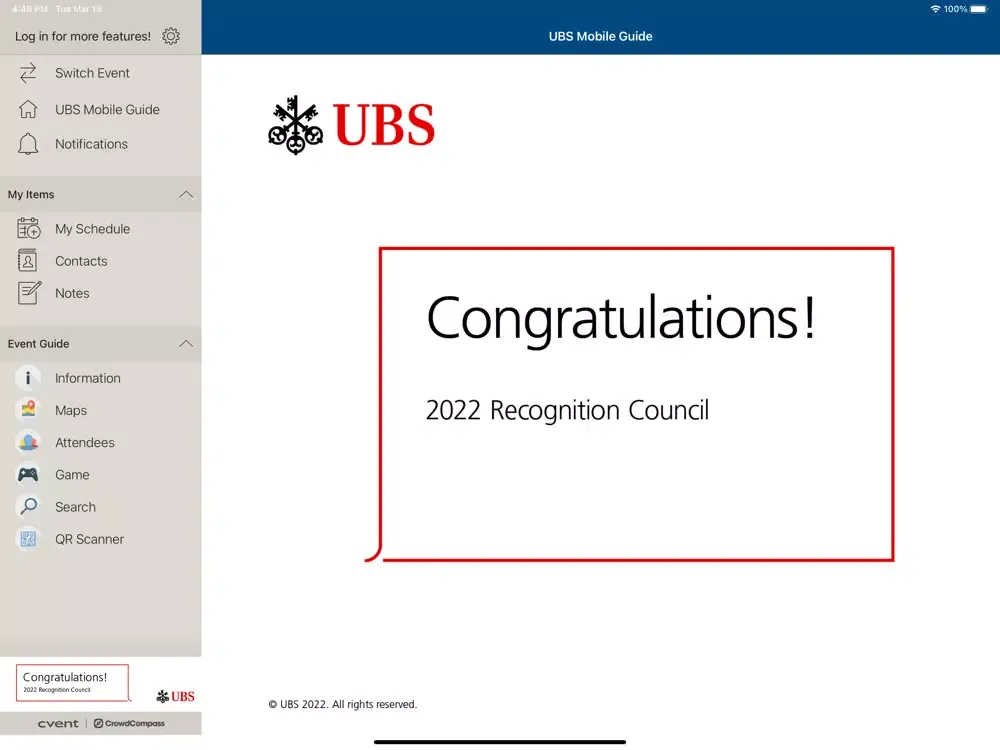 ภาพหน้าจอของ UBS Recognition iPad 