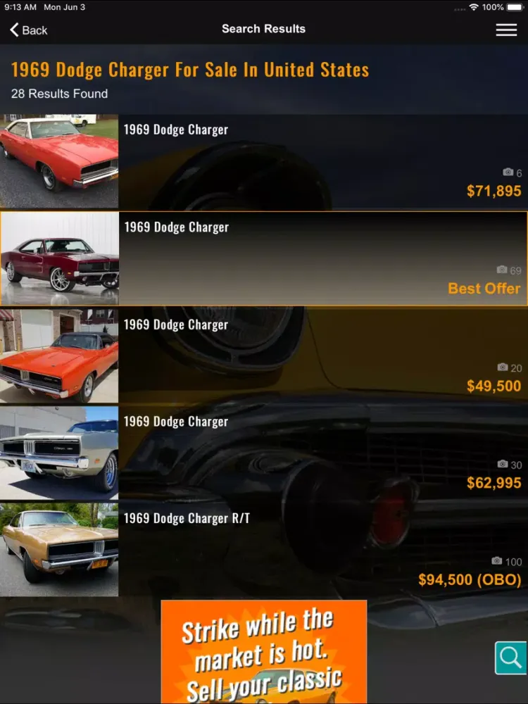 Capturas de pantalla de ClassicCars.com Marketplace iPad 