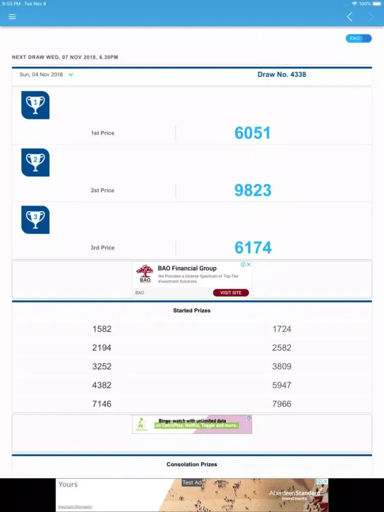 TOTO 4D Bigsweep Results iPad  스크린샷