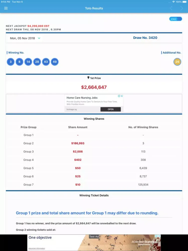 TOTO 4D Bigsweep Results iPad  스크린샷
