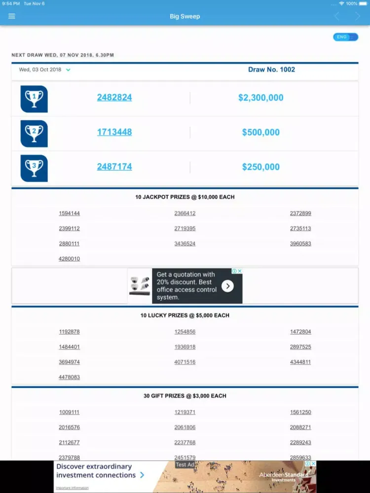 TOTO 4D Bigsweep Results iPad  스크린샷