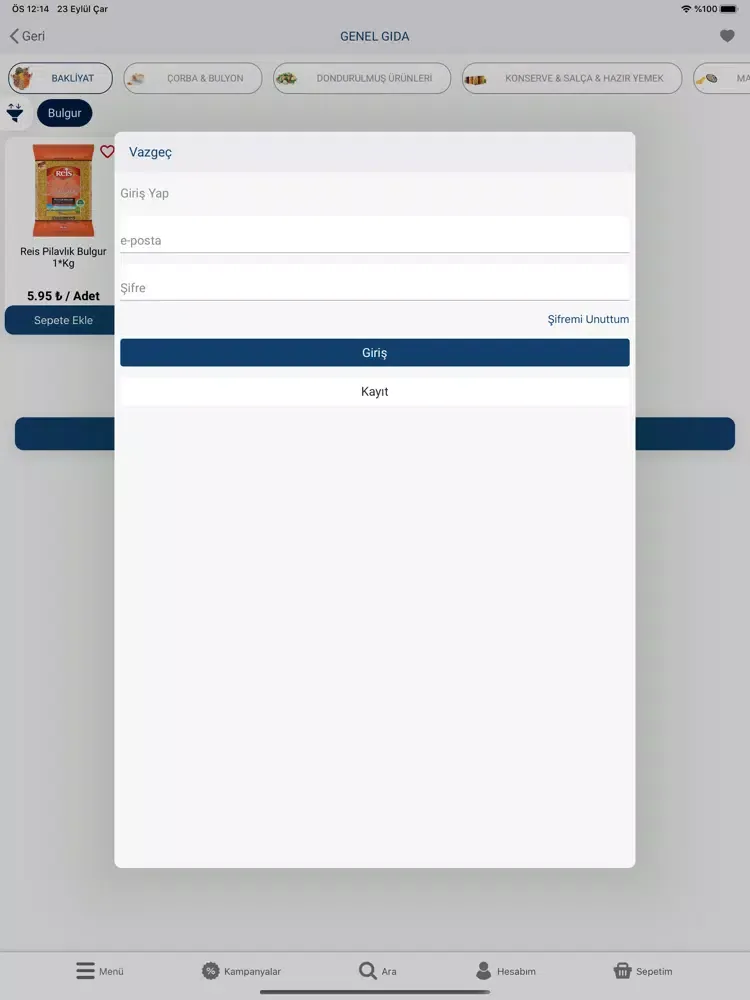 Ảnh chụp màn hình của Mavzer Toplu Tüketim iPad 