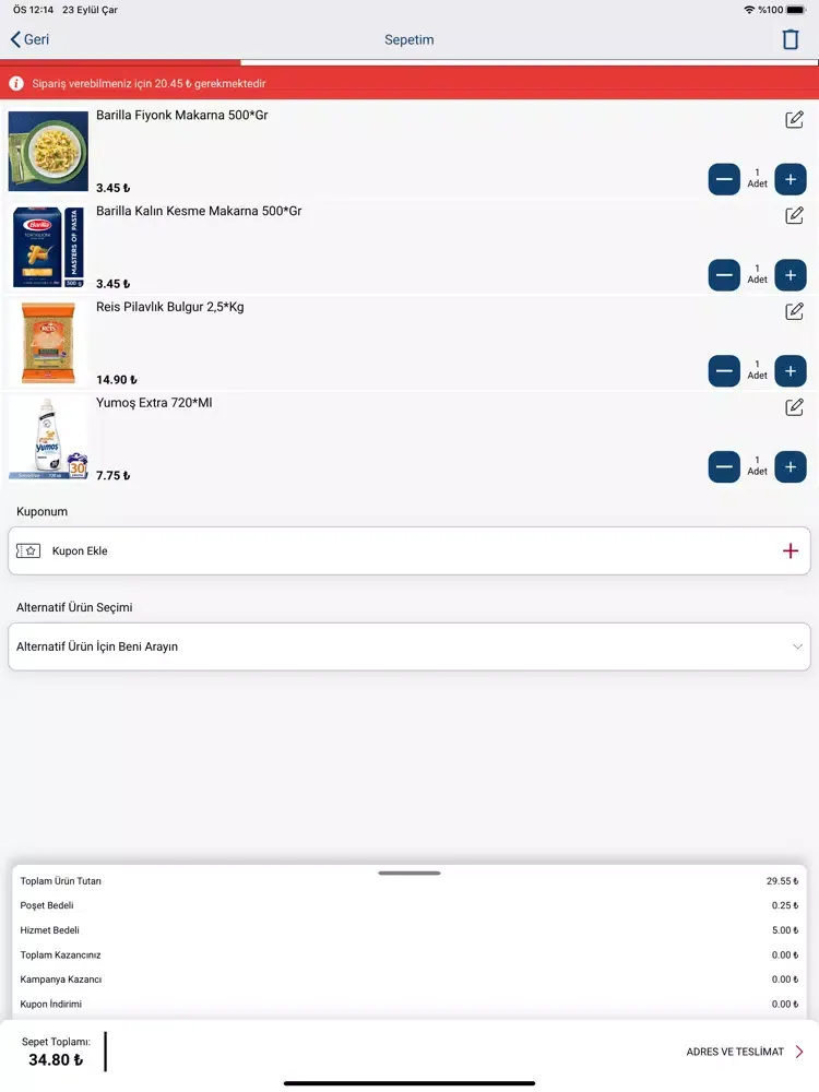 Ảnh chụp màn hình của Mavzer Toplu Tüketim iPad 