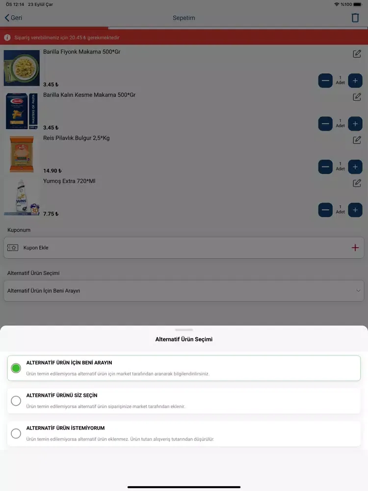 Ảnh chụp màn hình của Mavzer Toplu Tüketim iPad 
