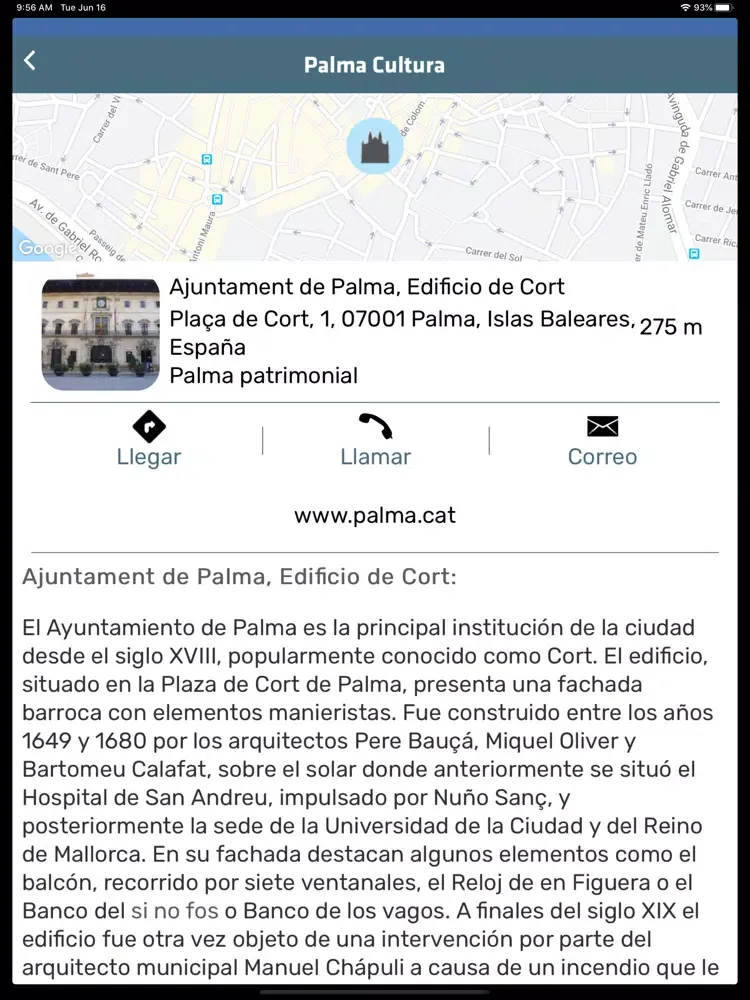 Ảnh chụp màn hình của Palma Cultura iPad 
