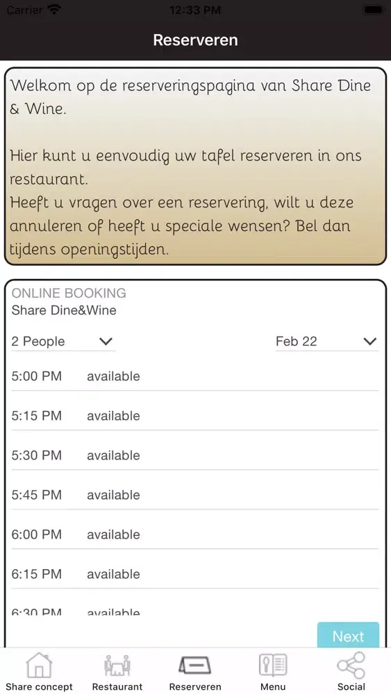 Capturas de tela do Share Dine & Wine