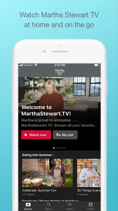 Capturas de tela do Martha Stewart TV