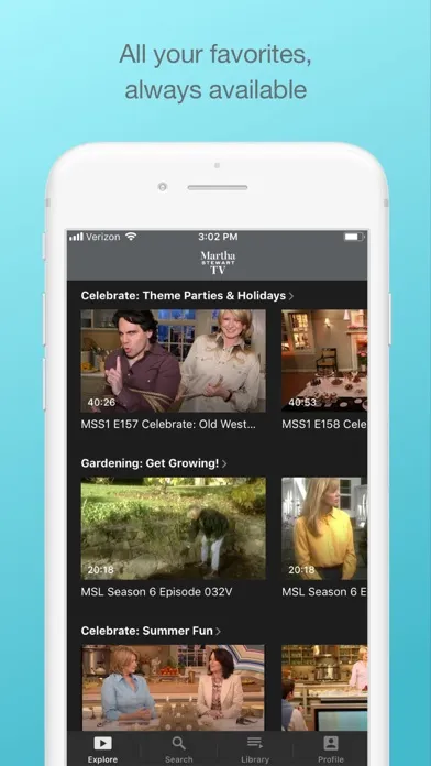 Capturas de tela do Martha Stewart TV
