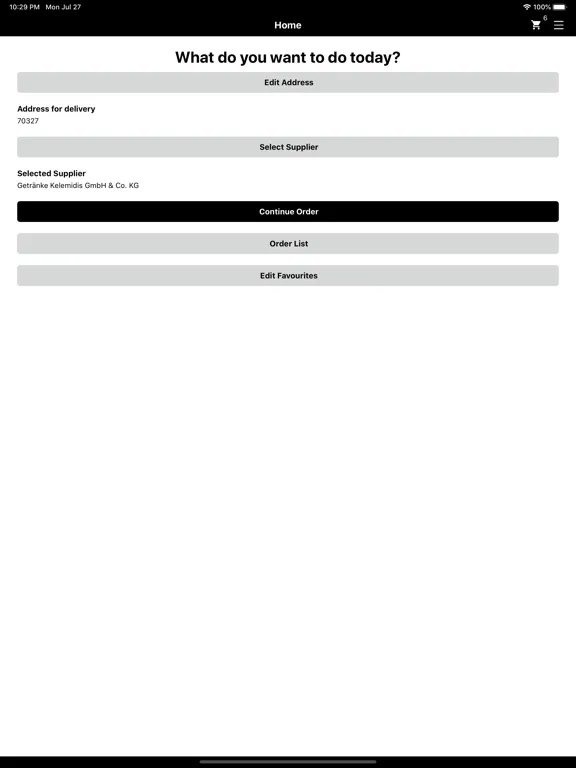 Blueline Bestell App iPad  Screenshots