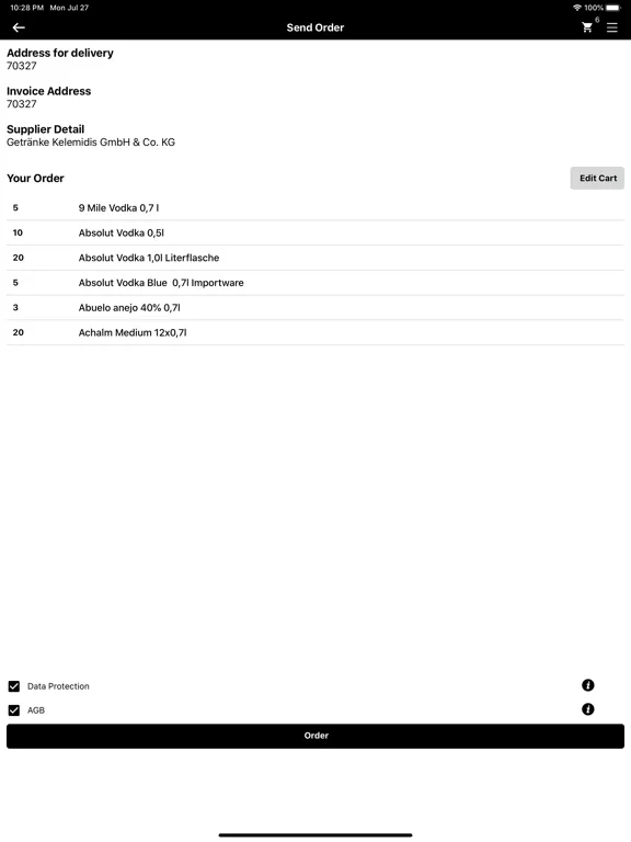 Blueline Bestell App iPad  Screenshots