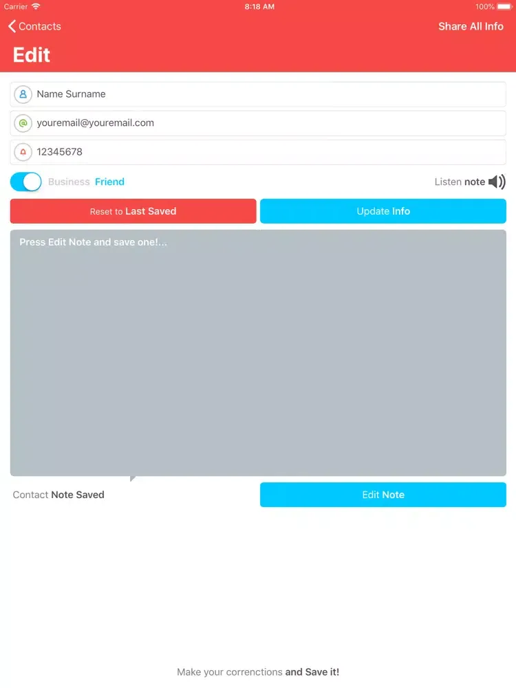 Ảnh chụp màn hình của PrefApp iPad 