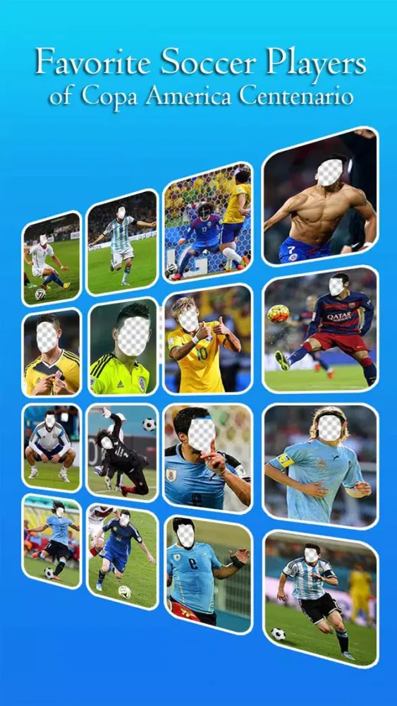 Tangkapan layar Faceswap HD For Copa America 2016 - Switch Face with Super Star Soccer Player Photo Frames Templates