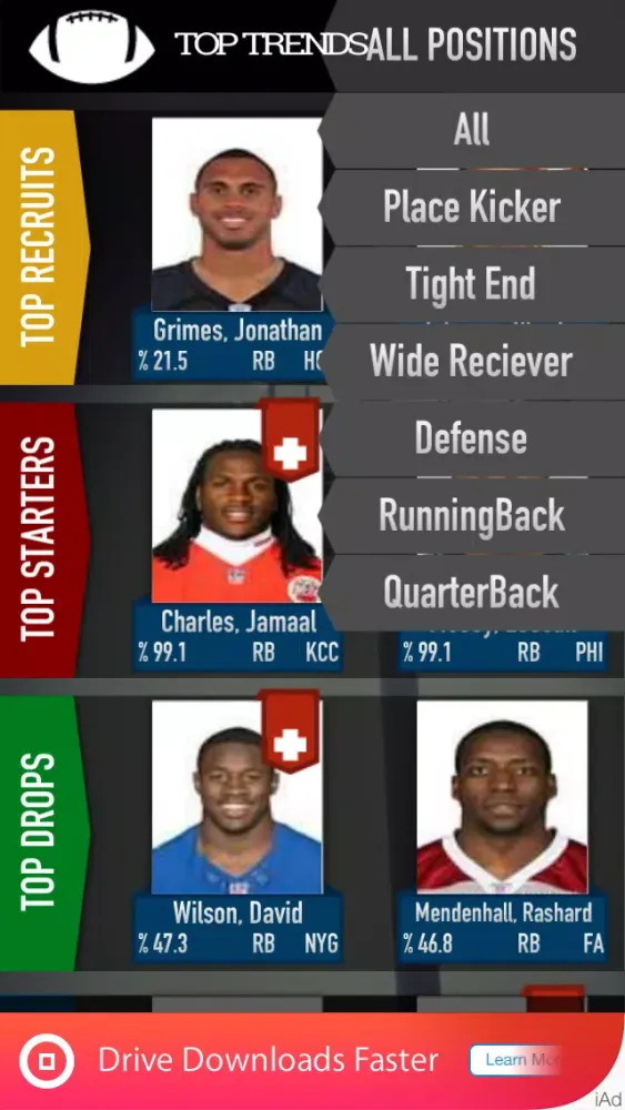Capturas de pantalla de Fantasy Football Top Trends