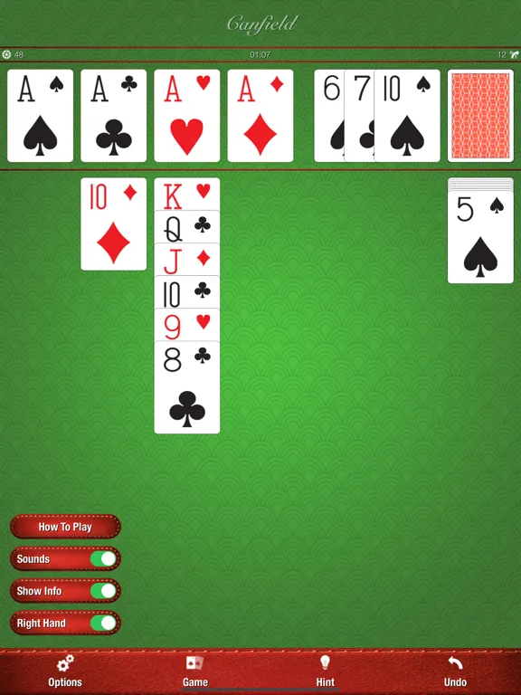 Capturas de tela do Fast Canfield iPad 
