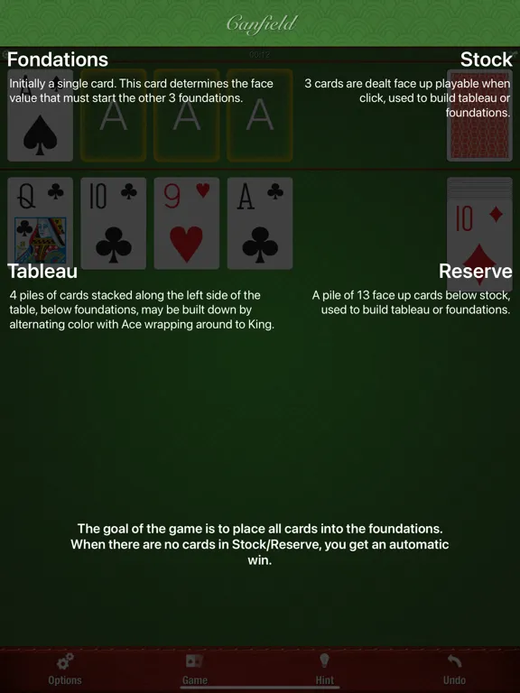 Capturas de tela do Fast Canfield iPad 