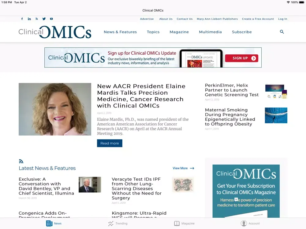 Ảnh chụp màn hình của Clinical OMICs iPad 