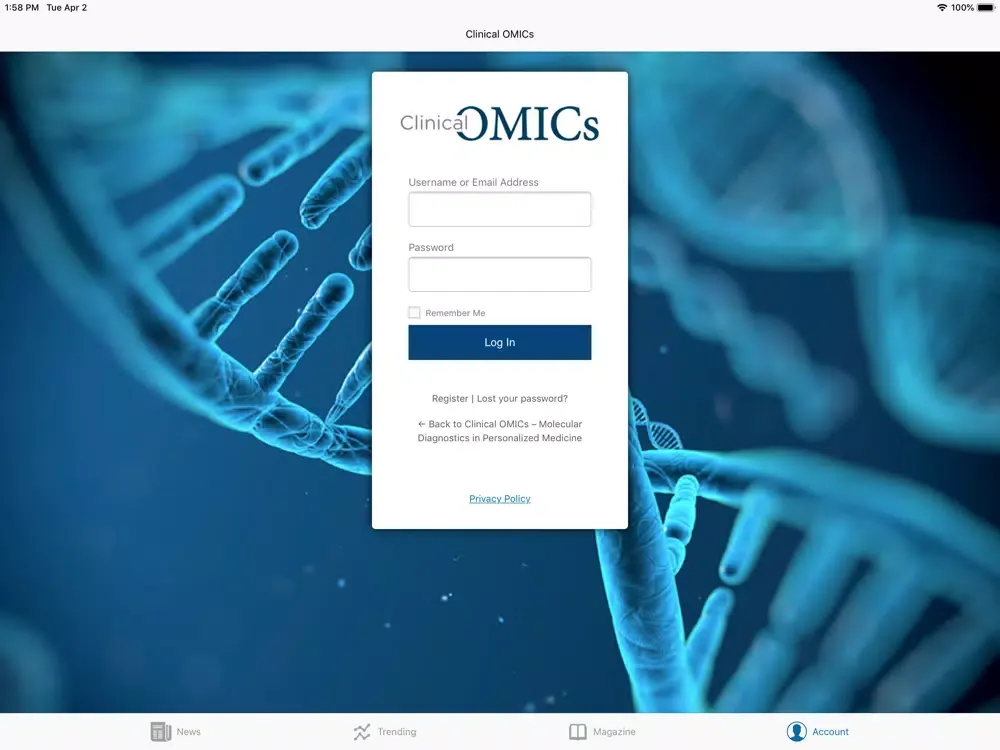 Ảnh chụp màn hình của Clinical OMICs iPad 