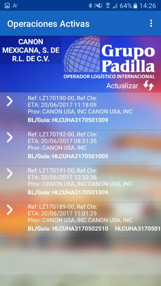 Screenshot di Tracking Grupo Padilla