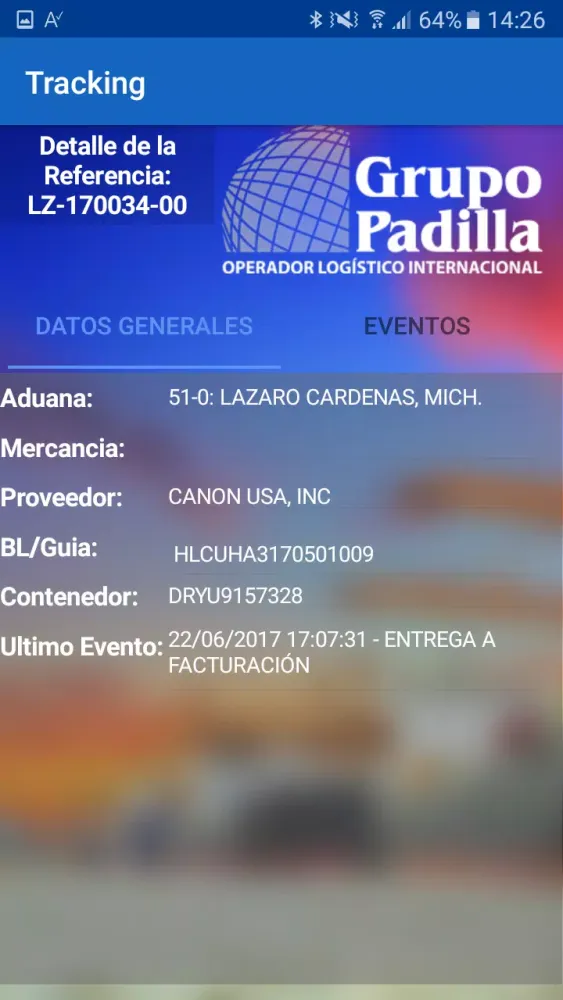 Screenshot di Tracking Grupo Padilla