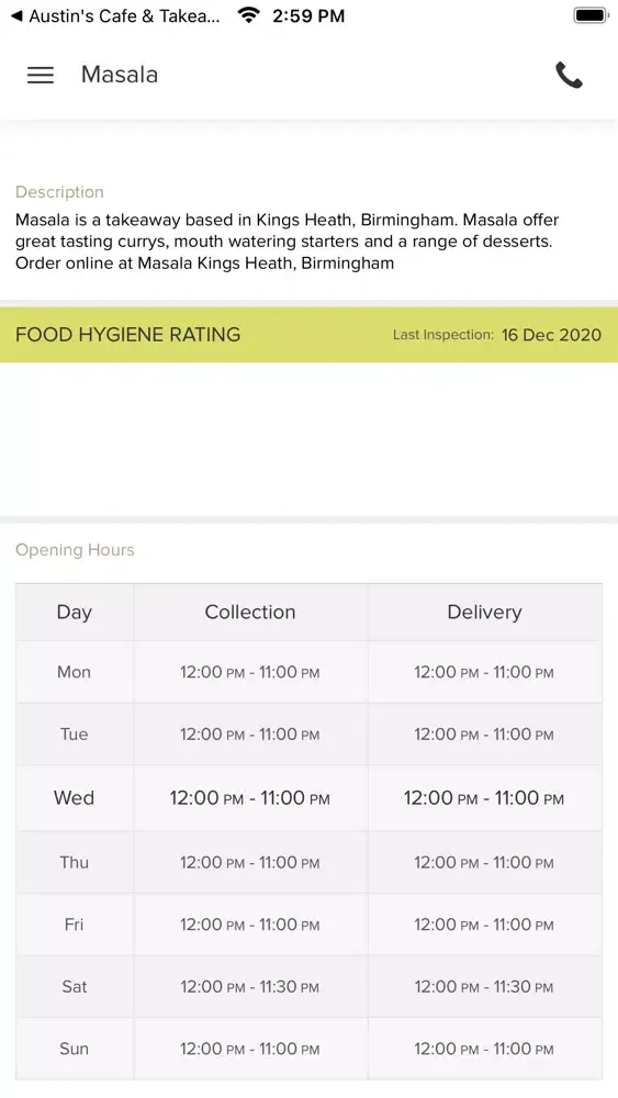 Tangkapan skrin Masala Kings Heath