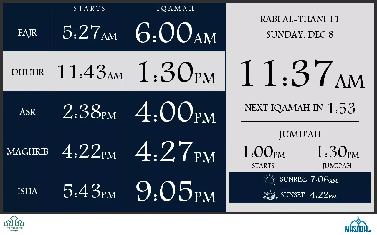 Ảnh chụp màn hình của Al-Iqamah (Masjid Signage)