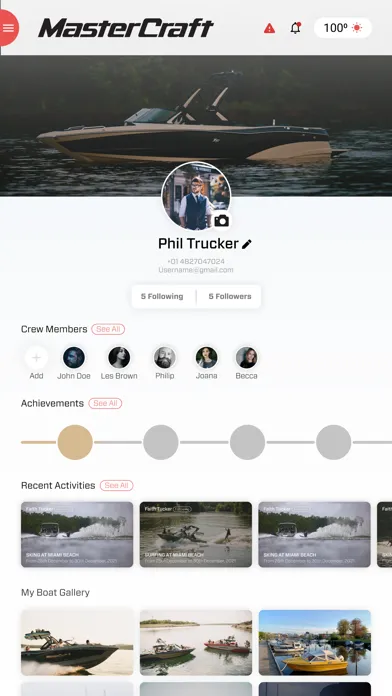 ภาพหน้าจอของ MasterCraft Connect App