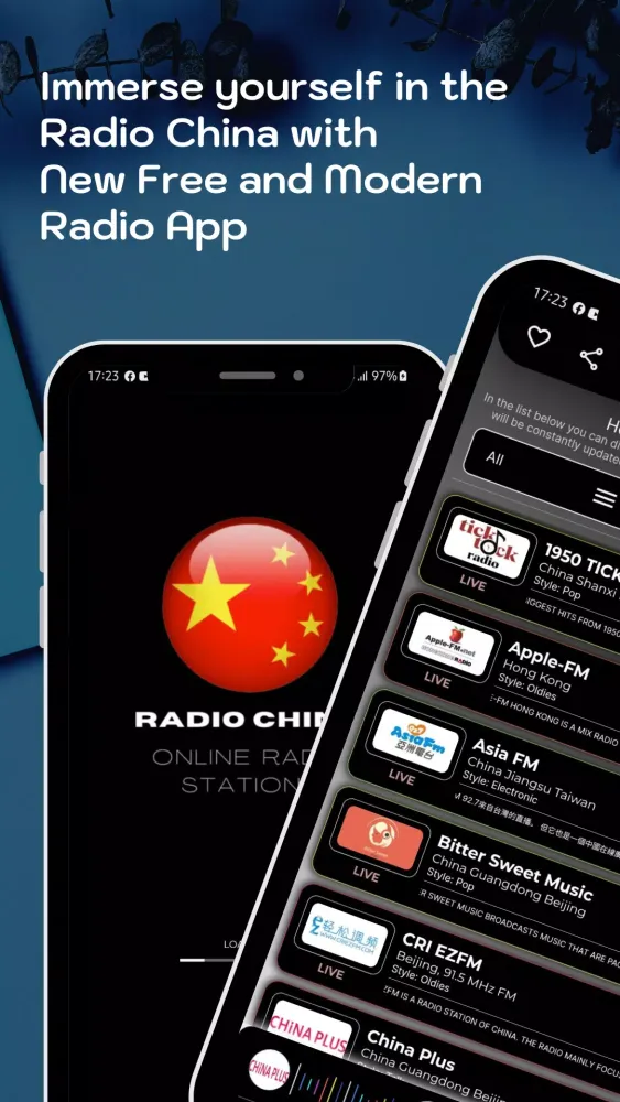 Capturas de tela do Radio China
