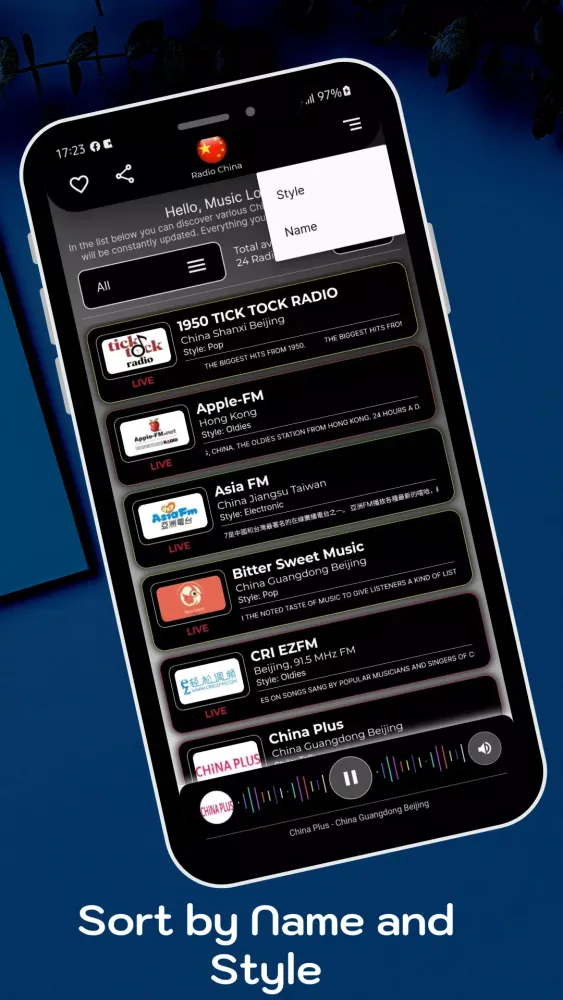 Capturas de tela do Radio China