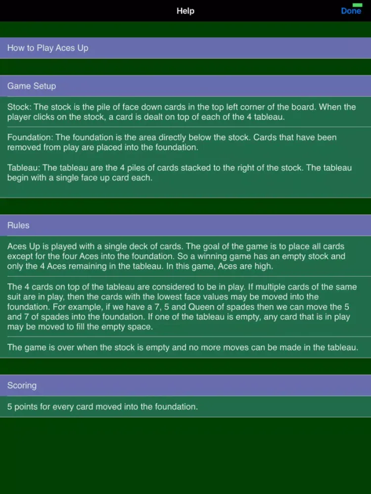 ภาพหน้าจอของ Aces Up Solitaire. iPad 
