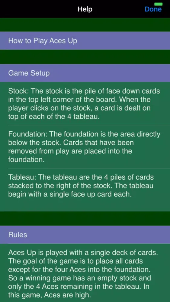 ภาพหน้าจอของ Aces Up Solitaire.