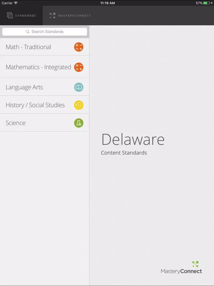 ภาพหน้าจอของ Delaware Content Standards iPad 