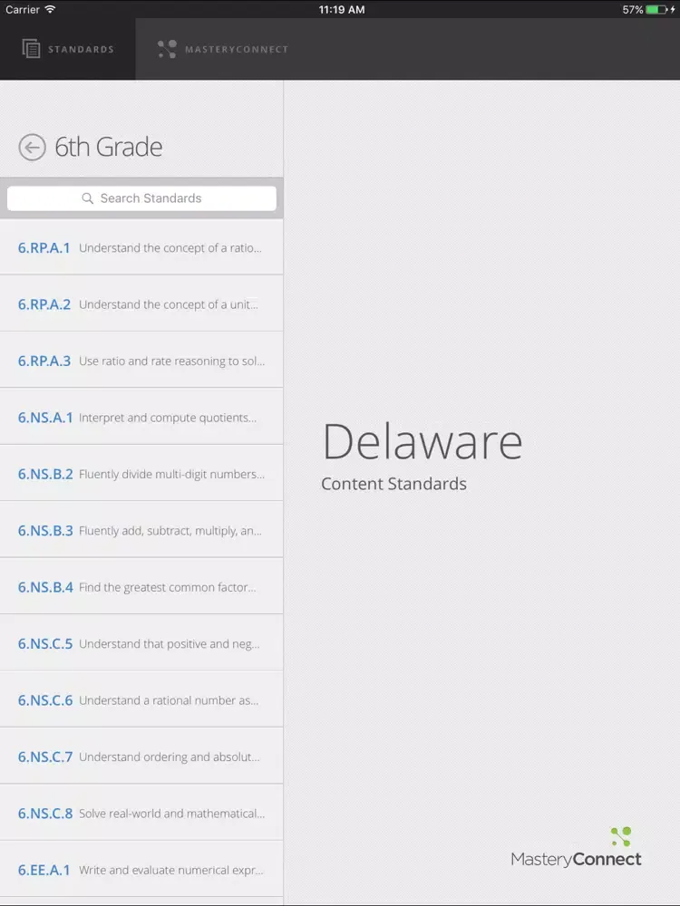 ภาพหน้าจอของ Delaware Content Standards iPad 