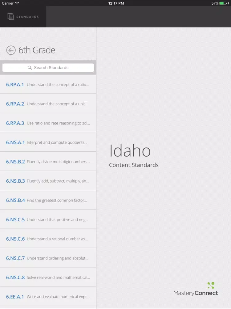 Capturas de tela do Idaho Content Standards iPad 